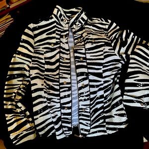 Lisa International, shiny reptile like scales on zebra pattern M jacket vintage